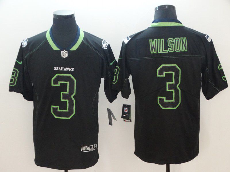 Men Seattle Seahawks #3 Wilson Nike Lights Out Black Color Rush Limited NFL Jerseys